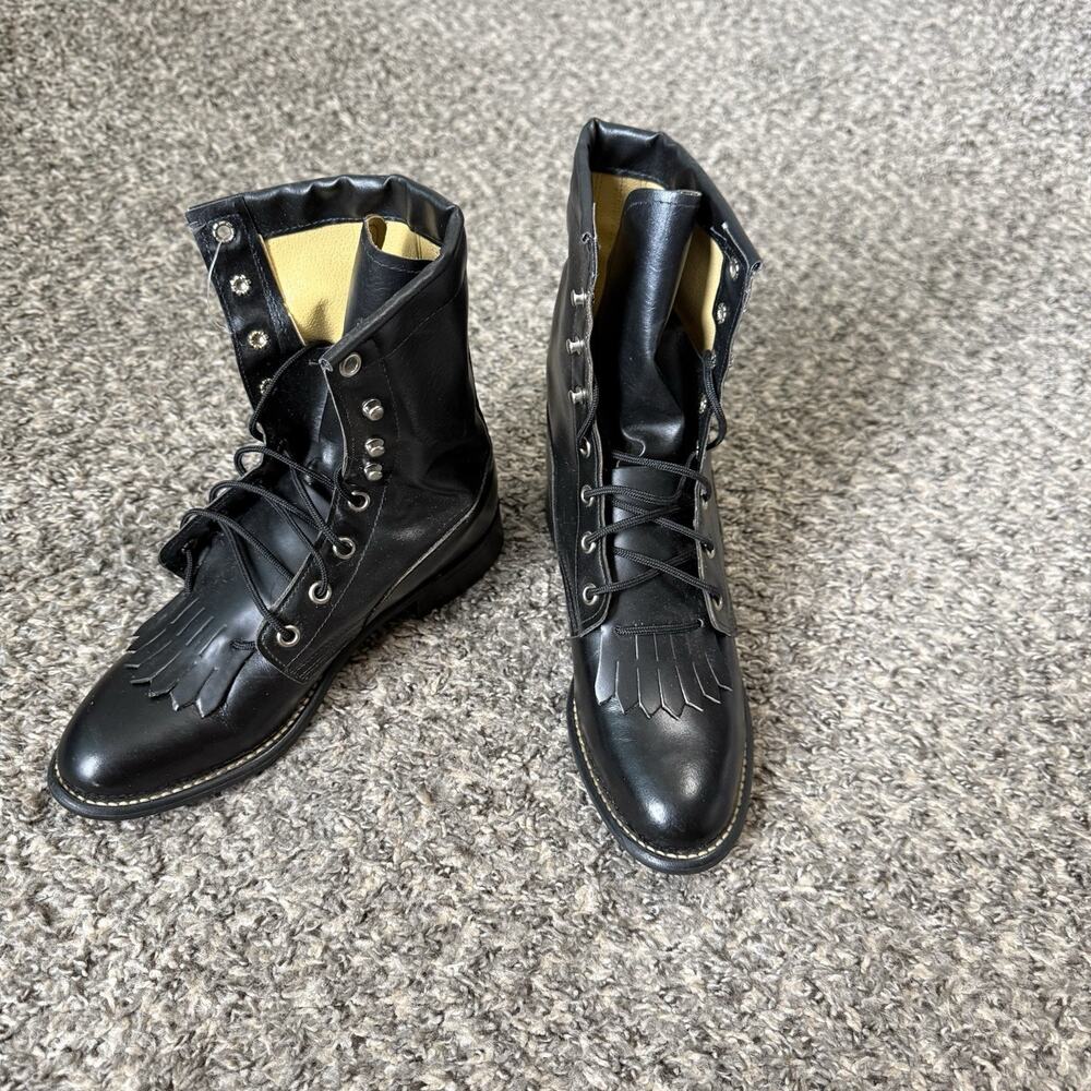 Vintage Texas All American Made Kiltie Roper Western lace-up boots 6.5 M NEW